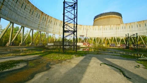 Abandoned Cooling Tower of Chernobyl Nuclear Power Plant's Unfinished 5th Unit Stock Footage 316974226