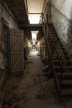 Abandoned corridor in the Eastern State Penitentiary in Philadelphia Stock Photos