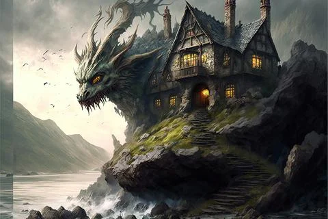 An Abandoned Cottage In A Volcano Stock Illustration