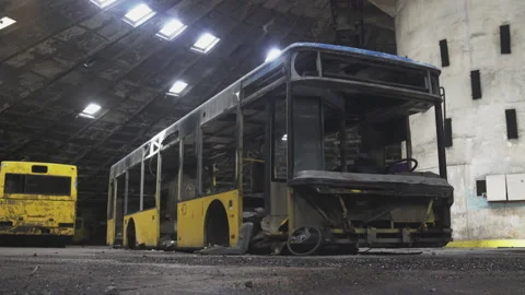 Abandoned Crashed and Burned Bus Stock Footage 158059427