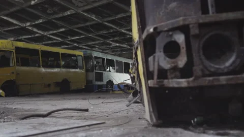 Abandoned Crashed Bus at the Junkyard Stock Footage 158059592