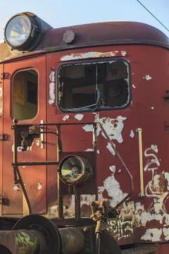 Abandoned crashed old train. No people Foto stock