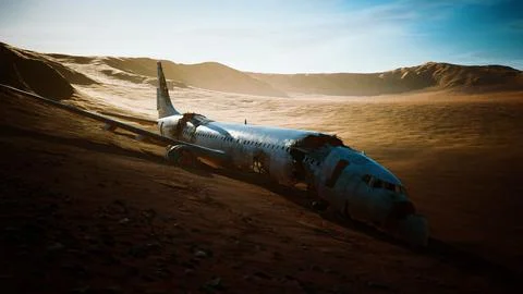 Abandoned crushed plane in desert 스톡 일러스트