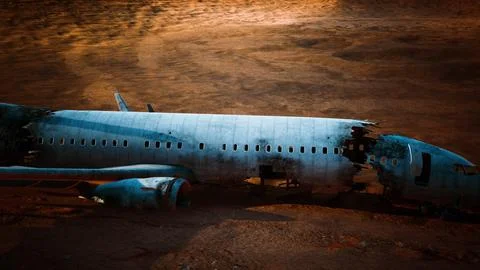 Abandoned crushed plane in desert 스톡 일러스트