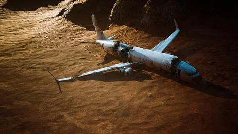 Abandoned crushed plane in desert 스톡 일러스트