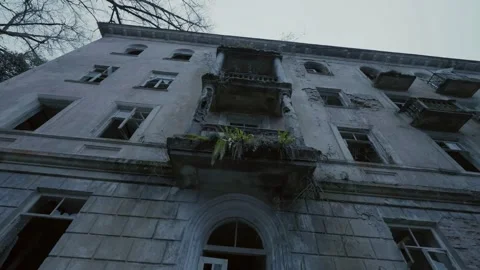 Abandoned Dark Building Interior with Broken Windows Empty Ruined Structure Stock Footage 331774081
