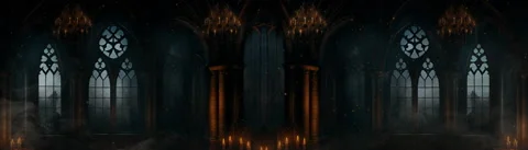 Abandoned dark gothic castle interior with large foggy windows. Stock Footage 264651568