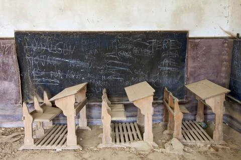 Abandoned desks Stock Photos
