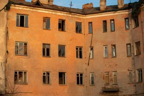 An abandoned, destroyed old multi-storey building. The concept of destroyin.. Stock Photos