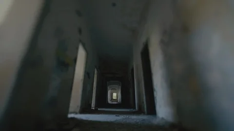 Abandoned Destructed Long Corridor Tunnel,tracking Motion,pov Stock Footage 110561745