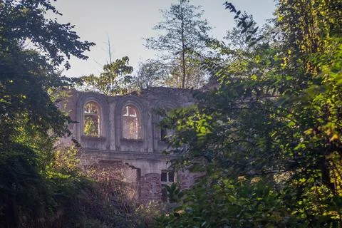 An abandoned, devastated building of Stalinist construction Fotos de archivo