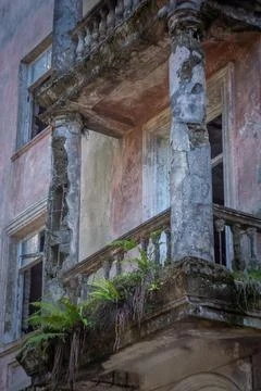 An abandoned, devastated building of Stalinist construction Fotos de archivo