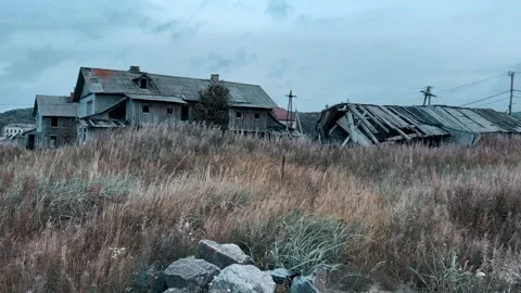 Abandoned dilapidated old house, Teriberka, Murmansk region.  Stock Footage 253248341