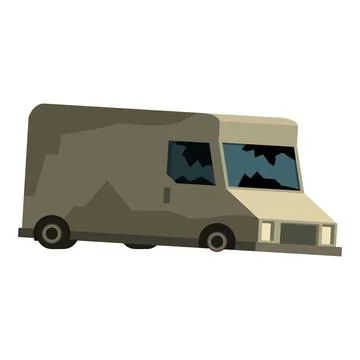 Abandoned dirty delivery van with broken windows representing urban decay Illustrazione stock