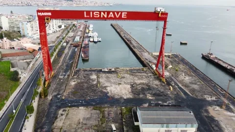 Abandoned Dock Crane Shipyard in Lisnave, Almada, Portugal Stock Footage 145701952