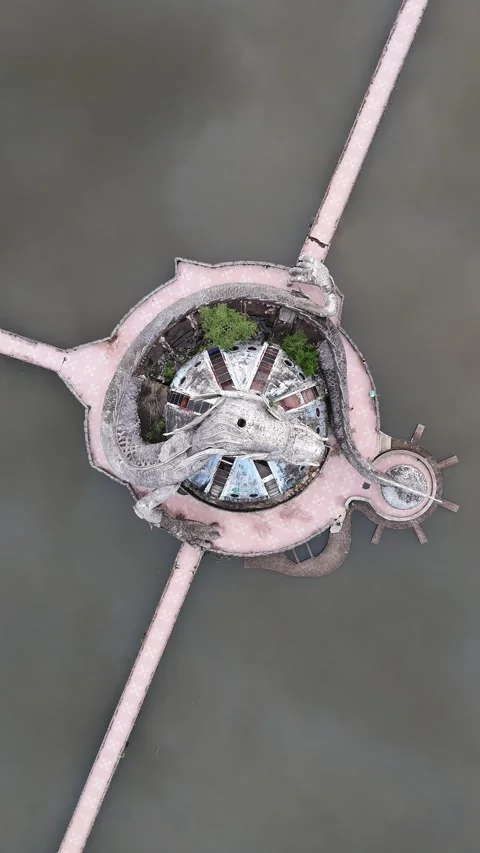 Abandoned Dragon Temple Aerial View Ascending in Hue, Vietnam Stock Footage 335836054