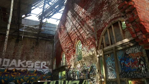 Abandoned Elegance: Light Beaming Through Roof Video stock 250141997