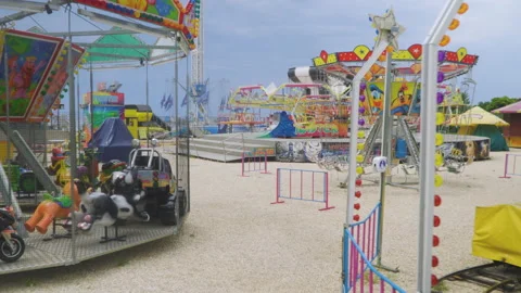 Abandoned empty amusement, theme park, no people. Stock Footage 161135845
