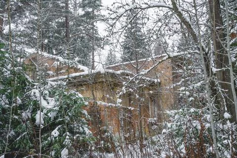 Abandoned empty building in the winter Stock Photos