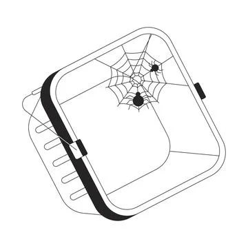 Abandoned empty shopping basket with spider web 2D line object 스톡 일러스트