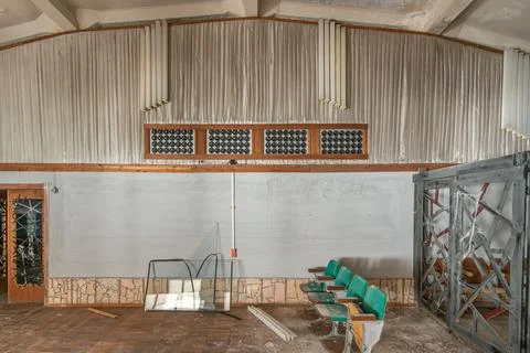 Abandoned empty soviet assembly hall interior. Stock Photos