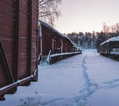 Abandoned empty train station in winter Stock Photos