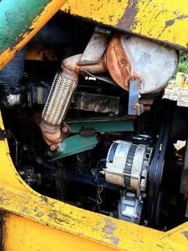Abandoned excavator, rusty machinery, construction decay Stock Photos