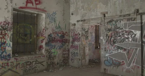 Abandoned factory with graffiti Stock Footage 148187583