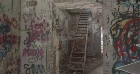 Abandoned factory with graffiti Stock Footage 148222254