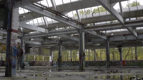 Abandoned factory hall Stock Footage 92936079