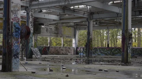 Abandoned factory hall Stock Footage 92936080
