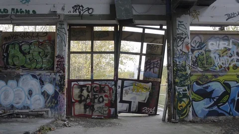 Abandoned factory hall Stock Footage 92936081