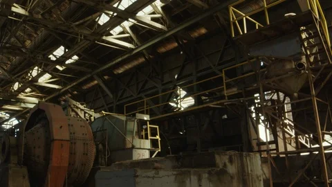 ABANDONED FACTORY MACHINE AND CELING Stock Footage 101263262
