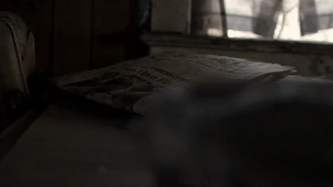 Abandoned Farm House Kitchen Table Close Up Pan 2 Stock Footage 105985675
