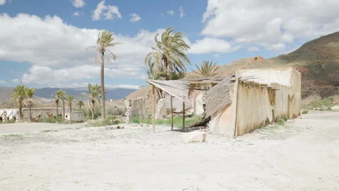 Abandoned Film Set Structures in Tabernas Desert, Almeria, Spain Stock Footage 309052787