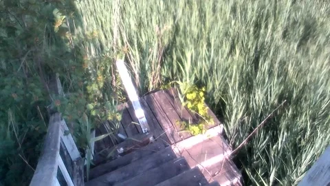 Abandoned, Gun Shooting Range, Guard Tower, Going Down Bad Stairs Video stock 247357474