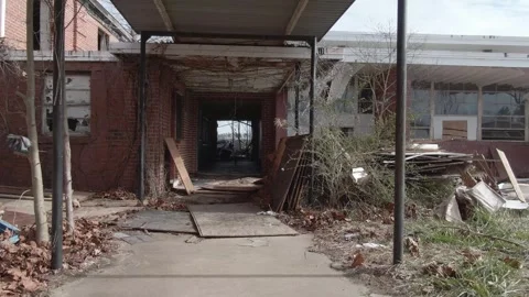 Abandoned High School Walkway Stock Footage 259735556