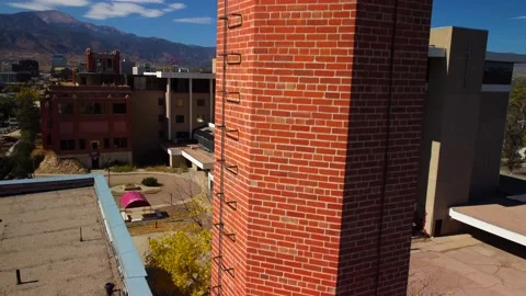 Abandoned Hospital Smoke stack tower Colorado Springs Aeriel Stockbeeldmateriaal 163619092