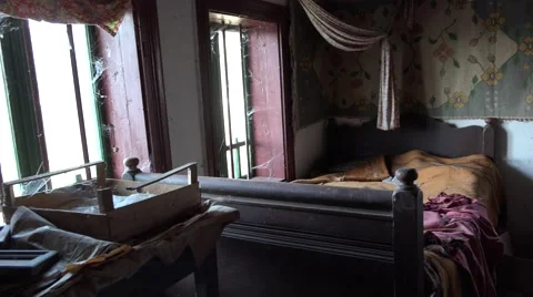 Abandoned house interior, desolate scary scenery Stock Footage