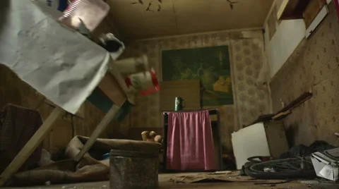Abandoned house. Table and Stuff Falling Stock Footage 60616262