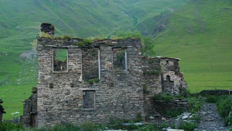 Abandoned houses in Ushguli Stock Photos