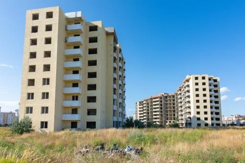 Abandoned illegal construction of a multi-storey residential complex Stock Photos