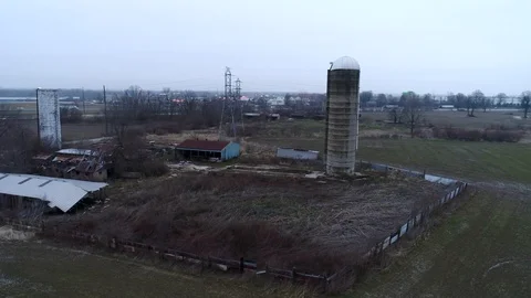 Abandoned Indiana Farm Aerial Stock Footage 4K Stock Footage
