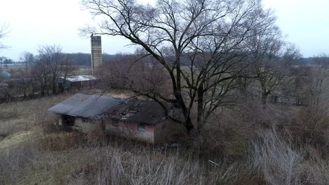 Abandoned Indiana Farm House Aerial Stock Footage 4K Stock Footage