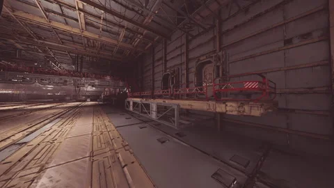 Abandoned industrial space with large platforms and structural details Stock Footage 331423874
