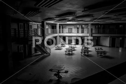 Abandoned jail block in black and white Stock Photos