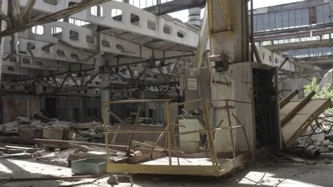 Abandoned Jupiter factory in Pripyat. Ruins. Chernobyl zone. Stock Footage 157162425