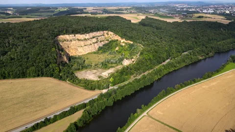 Abandoned lime stone quarry pit, Aerial Drone view in 4k, renaturation Video stock 159066645