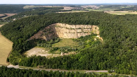 Abandoned lime stone quarry pit, Aerial Drone view in 4k, renaturation, drone Video stock 159079210