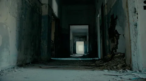 Abandoned long corridor/hallway,dolly, motion control slider. Stock Footage 67731608